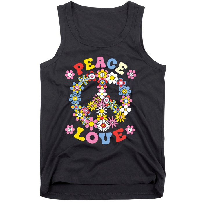 Peace Sign Love 60s 70s Hippie Costume Flowers Tank Top