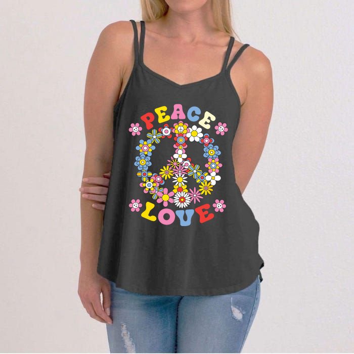 Peace Sign Love 60s 70s Hippie Costume Flowers Women's Strappy Tank