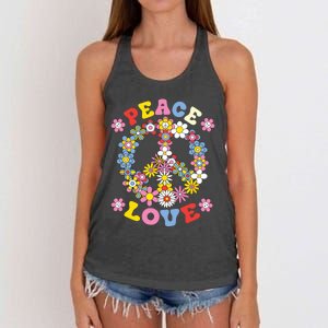 Peace Sign Love 60s 70s Hippie Costume Flowers Women's Knotted Racerback Tank