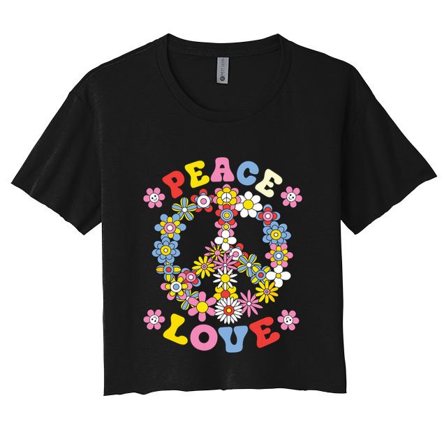 Peace Sign Love 60s 70s Hippie Costume Flowers Crop Top