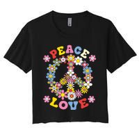 Peace Sign Love 60s 70s Hippie Costume Flowers Women's Crop Top Tee