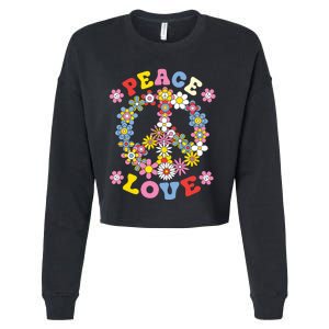 Peace Sign Love 60s 70s Hippie Costume Flowers Cropped Pullover Crew