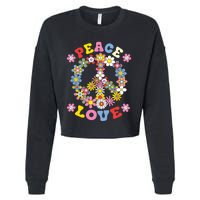 Peace Sign Love 60s 70s Hippie Costume Flowers Cropped Pullover Crew