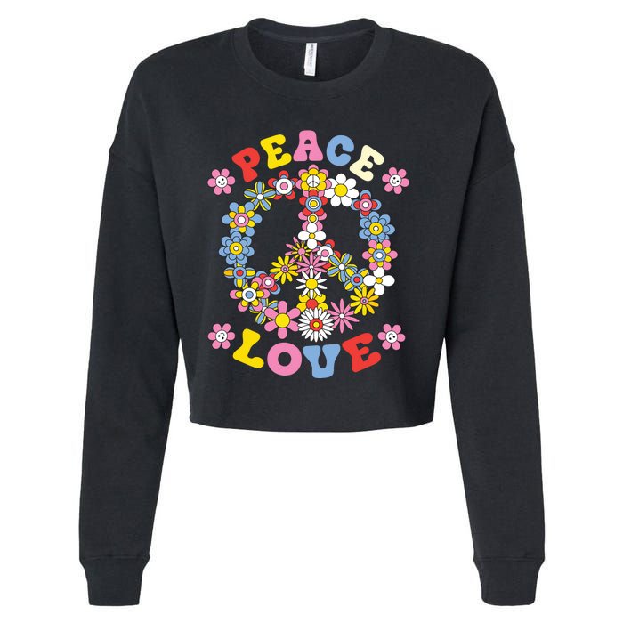 Peace Sign Love 60s 70s Hippie Costume Flowers Cropped Pullover Crew