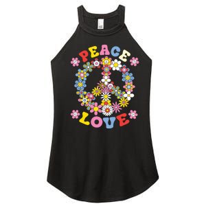 Peace Sign Love 60s 70s Hippie Costume Flowers Women's Perfect Tri Rocker Tank