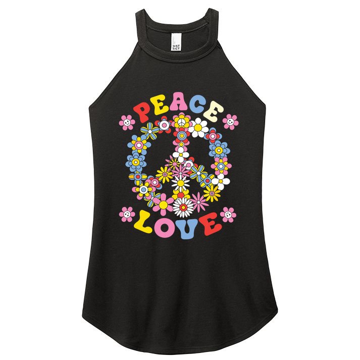 Peace Sign Love 60s 70s Hippie Costume Flowers Women's Perfect Tri Rocker Tank