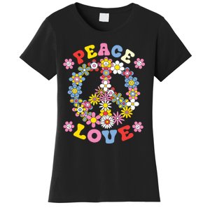 Peace Sign Love 60s 70s Hippie Costume Flowers Women's T-Shirt