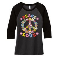 Peace Sign Love 60s 70s Hippie Costume Flowers Women's Tri-Blend 3/4-Sleeve Raglan Shirt