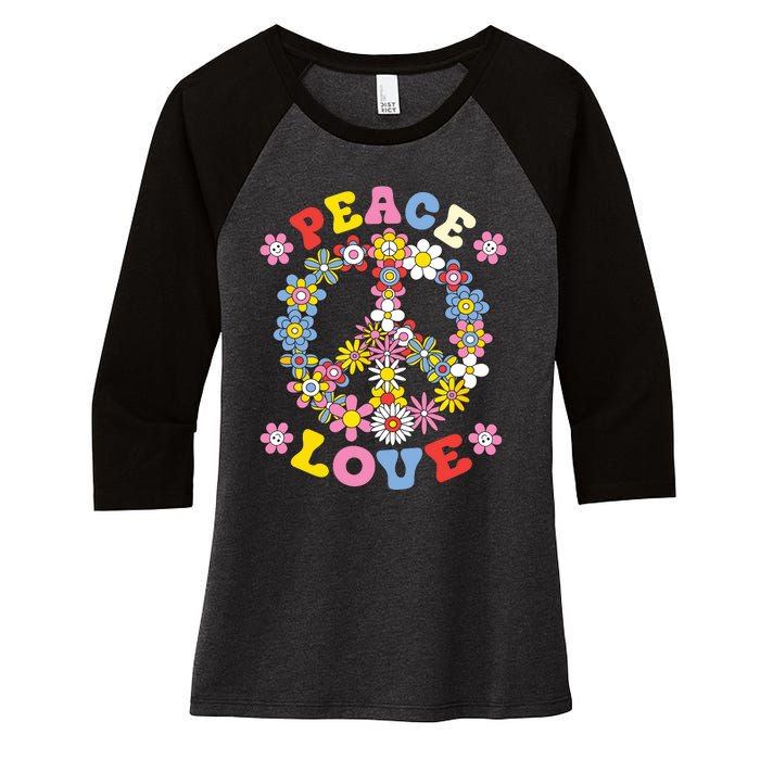 Peace Sign Love 60s 70s Hippie Costume Flowers Women's Tri-Blend 3/4-Sleeve Raglan Shirt