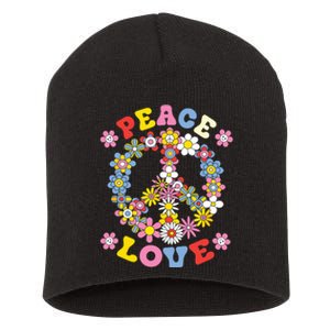 Peace Sign Love 60s 70s Hippie Costume Flowers Short Acrylic Beanie