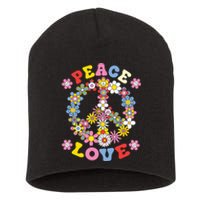 Peace Sign Love 60s 70s Hippie Costume Flowers Short Acrylic Beanie