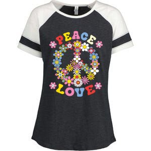 Peace Sign Love 60s 70s Hippie Costume Flowers Enza Ladies Jersey Colorblock Tee