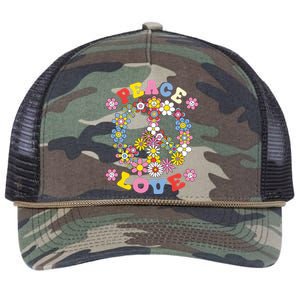 Peace Sign Love 60s 70s Hippie Costume Flowers Retro Rope Trucker Hat Cap