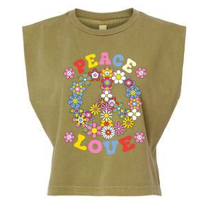 Peace Sign Love 60s 70s Hippie Costume Flowers Garment-Dyed Women's Muscle Tee