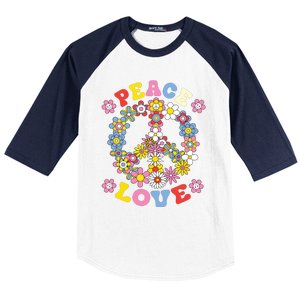 Peace Sign Love 60s 70s Hippie Costume Flowers Baseball Sleeve Shirt