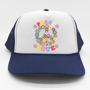 Peace Sign Love 60s 70s Hippie Costume Flowers Trucker Hat