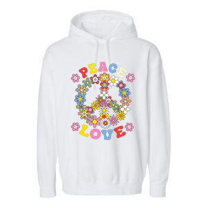 Peace Sign Love 60s 70s Hippie Costume Flowers Garment-Dyed Fleece Hoodie