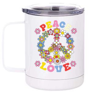 Peace Sign Love 60s 70s Hippie Costume Flowers 12 oz Stainless Steel Tumbler Cup