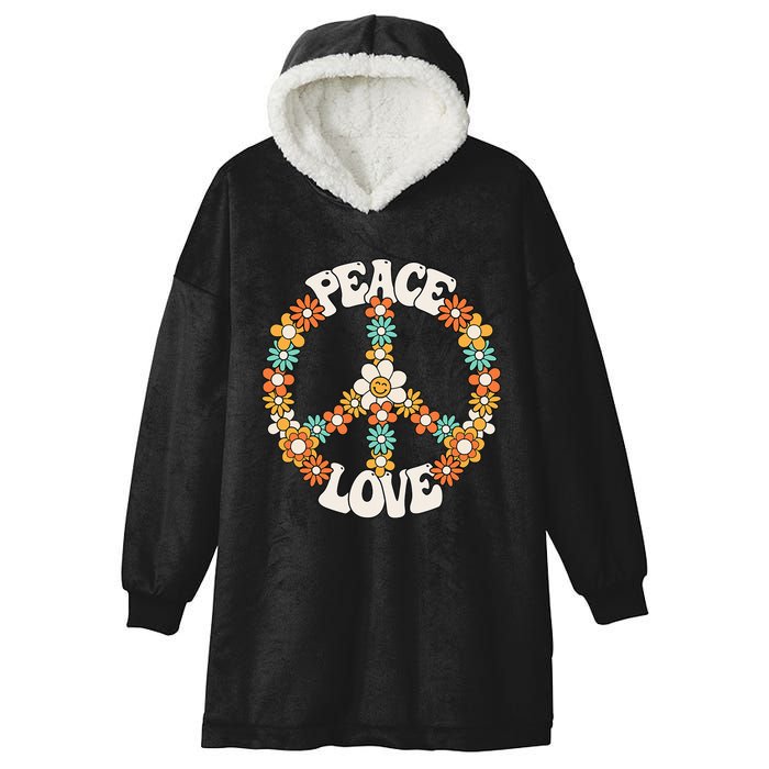 Peace Sign Love 60s 70s Costume Groovy Hippie Theme Party Hooded Wearable Blanket