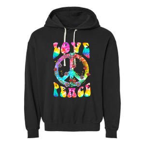 PEACE SIGN LOVE 60s 70s Tie Dye Hippie Costume Garment-Dyed Fleece Hoodie