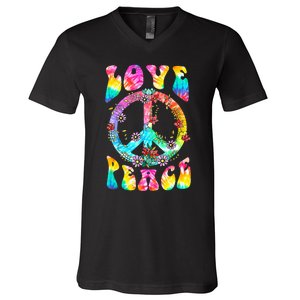 PEACE SIGN LOVE 60s 70s Tie Dye Hippie Costume V-Neck T-Shirt