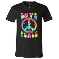 PEACE SIGN LOVE 60s 70s Tie Dye Hippie Costume V-Neck T-Shirt