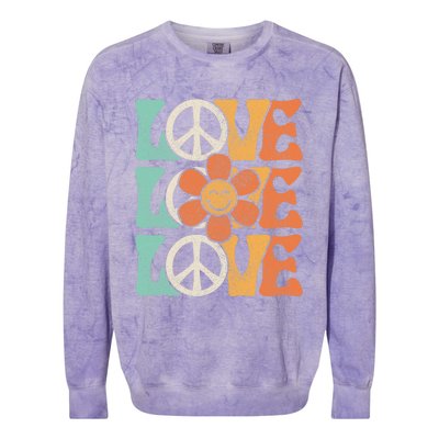 Peace Sign Love 60s 70s Costume 70 Theme Party Groovy Hippie Colorblast Crewneck Sweatshirt