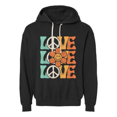 Peace Sign Love 60s 70s Costume 70 Theme Party Groovy Hippie Garment-Dyed Fleece Hoodie