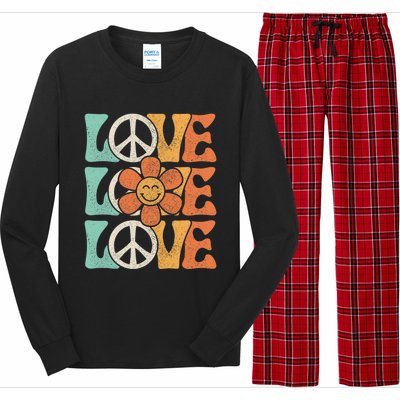 Peace Sign Love 60s 70s Costume 70 Theme Party Groovy Hippie Long Sleeve Pajama Set