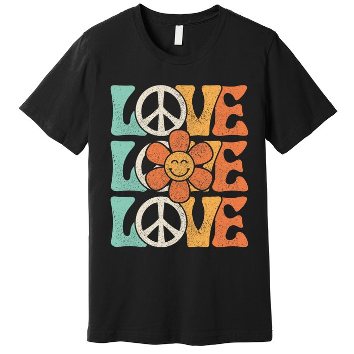 Peace Sign Love 60s 70s Costume 70 Theme Party Groovy Hippie Premium T-Shirt