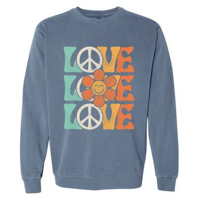 Peace Sign Love 60s 70s Costume 70 Theme Party Groovy Hippie Garment-Dyed Sweatshirt