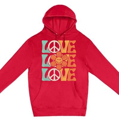 Peace Sign Love 60s 70s Costume 70 Theme Party Groovy Hippie Premium Pullover Hoodie