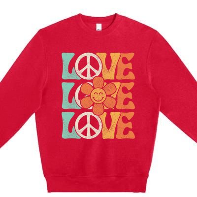 Peace Sign Love 60s 70s Costume 70 Theme Party Groovy Hippie Premium Crewneck Sweatshirt