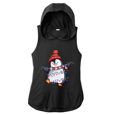 Penguin Santa Lights Christmas Pajamas Cute Penguins Xmas Funny Gift Ladies PosiCharge Tri-Blend Wicking Draft Hoodie Tank