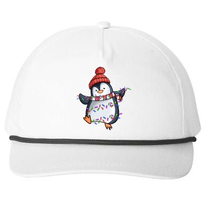 Penguin Santa Lights Christmas Pajamas Cute Penguins Xmas Funny Gift Snapback Five-Panel Rope Hat