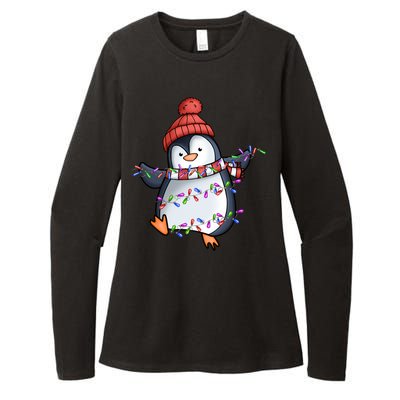 Penguin Santa Lights Christmas Pajamas Cute Penguins Xmas Funny Gift Womens CVC Long Sleeve Shirt