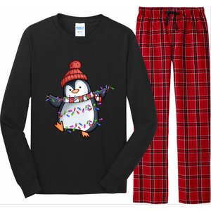 Penguin Santa Lights Christmas Pajamas Cute Penguins Xmas Funny Gift Long Sleeve Pajama Set