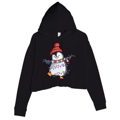 Penguin Santa Lights Christmas Pajamas Cute Penguins Xmas Funny Gift Crop Fleece Hoodie