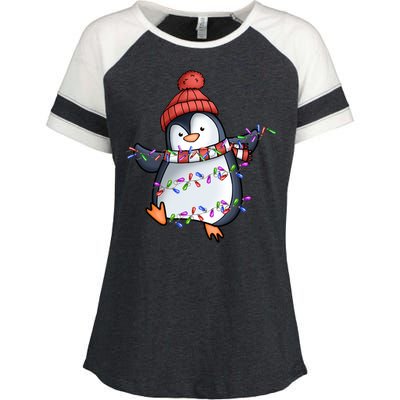 Penguin Santa Lights Christmas Pajamas Cute Penguins Xmas Funny Gift Enza Ladies Jersey Colorblock Tee