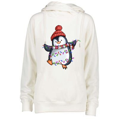 Penguin Santa Lights Christmas Pajamas Cute Penguins Xmas Funny Gift Womens Funnel Neck Pullover Hood