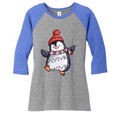 Penguin Santa Lights Christmas Pajamas Cute Penguins Xmas Funny Gift Women's Tri-Blend 3/4-Sleeve Raglan Shirt