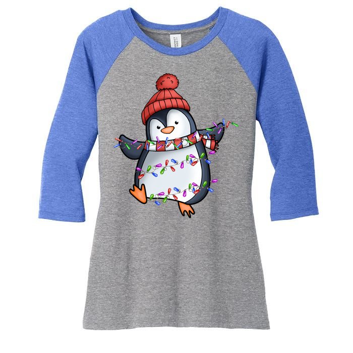 Penguin Santa Lights Christmas Pajamas Cute Penguins Xmas Funny Gift Women's Tri-Blend 3/4-Sleeve Raglan Shirt