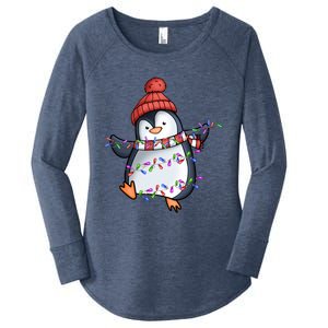 Penguin Santa Lights Christmas Pajamas Cute Penguins Xmas Funny Gift Women's Perfect Tri Tunic Long Sleeve Shirt