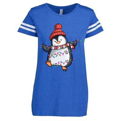 Penguin Santa Lights Christmas Pajamas Cute Penguins Xmas Funny Gift Enza Ladies Jersey Football T-Shirt