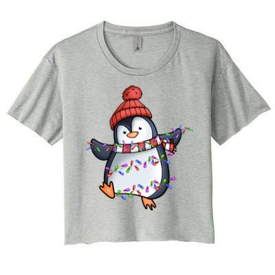 Penguin Santa Lights Christmas Pajamas Cute Penguins Xmas Funny Gift Women's Crop Top Tee