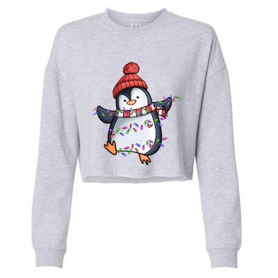 Penguin Santa Lights Christmas Pajamas Cute Penguins Xmas Funny Gift Cropped Pullover Crew