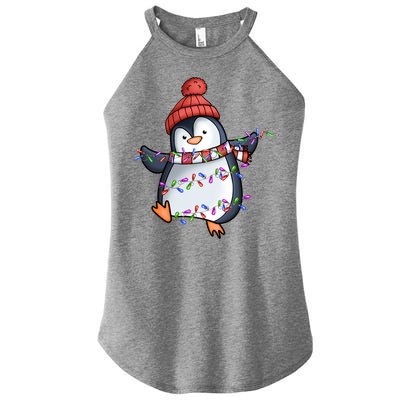 Penguin Santa Lights Christmas Pajamas Cute Penguins Xmas Funny Gift Women's Perfect Tri Rocker Tank