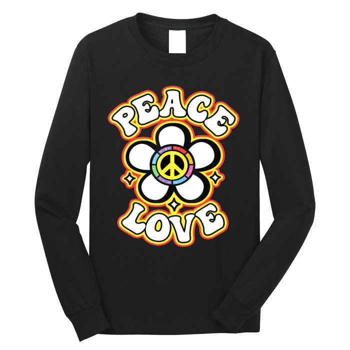 PEACE SIGN LOVE 60s 70s Tie Dye Hippie Costume Long Sleeve Shirt