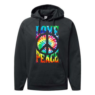 Peace Sign Love Shirt 60s 70s Tie Die Hippie Costume Performance Fleece Hoodie