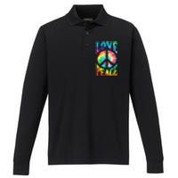 Peace Sign Love Shirt 60s 70s Tie Die Hippie Costume Performance Long Sleeve Polo